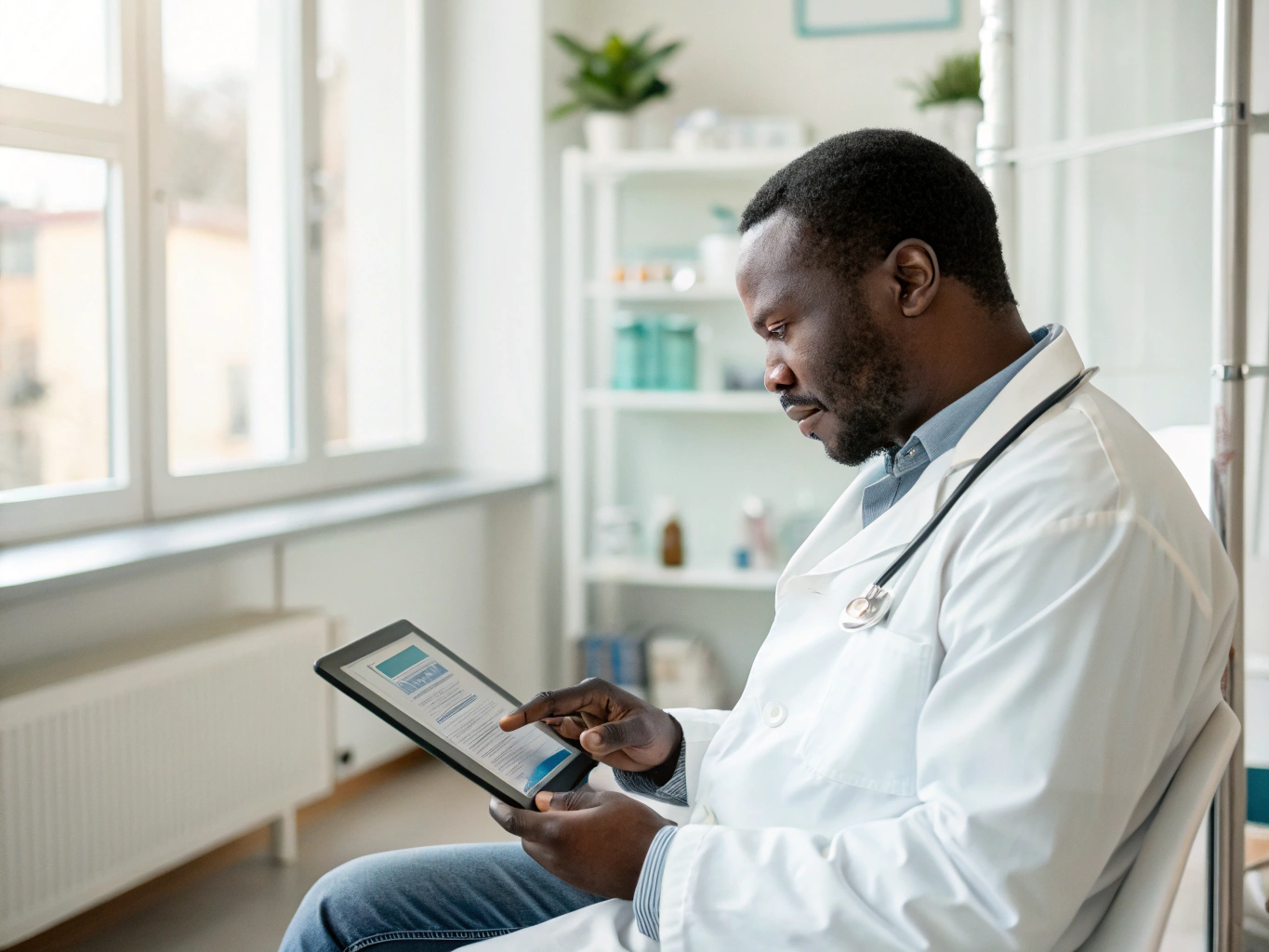 Doctor reviewing digital patient health charts during telemedicine consultation